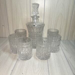 Vintage Lead Crystal Decanter & Whiskey Glasses Barware Liquor Glass Stopper